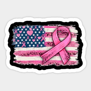 American Flag Pink Ribbon Leopard Breast Cancer Awarenes Sticker